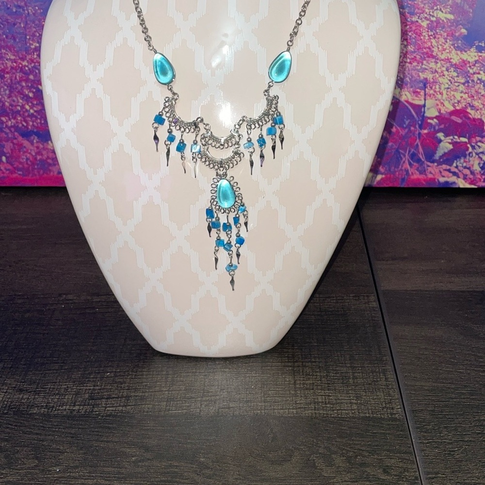 Silver and Blue Turquoise‎ Necklace with Cascading Pendants * From Thailand